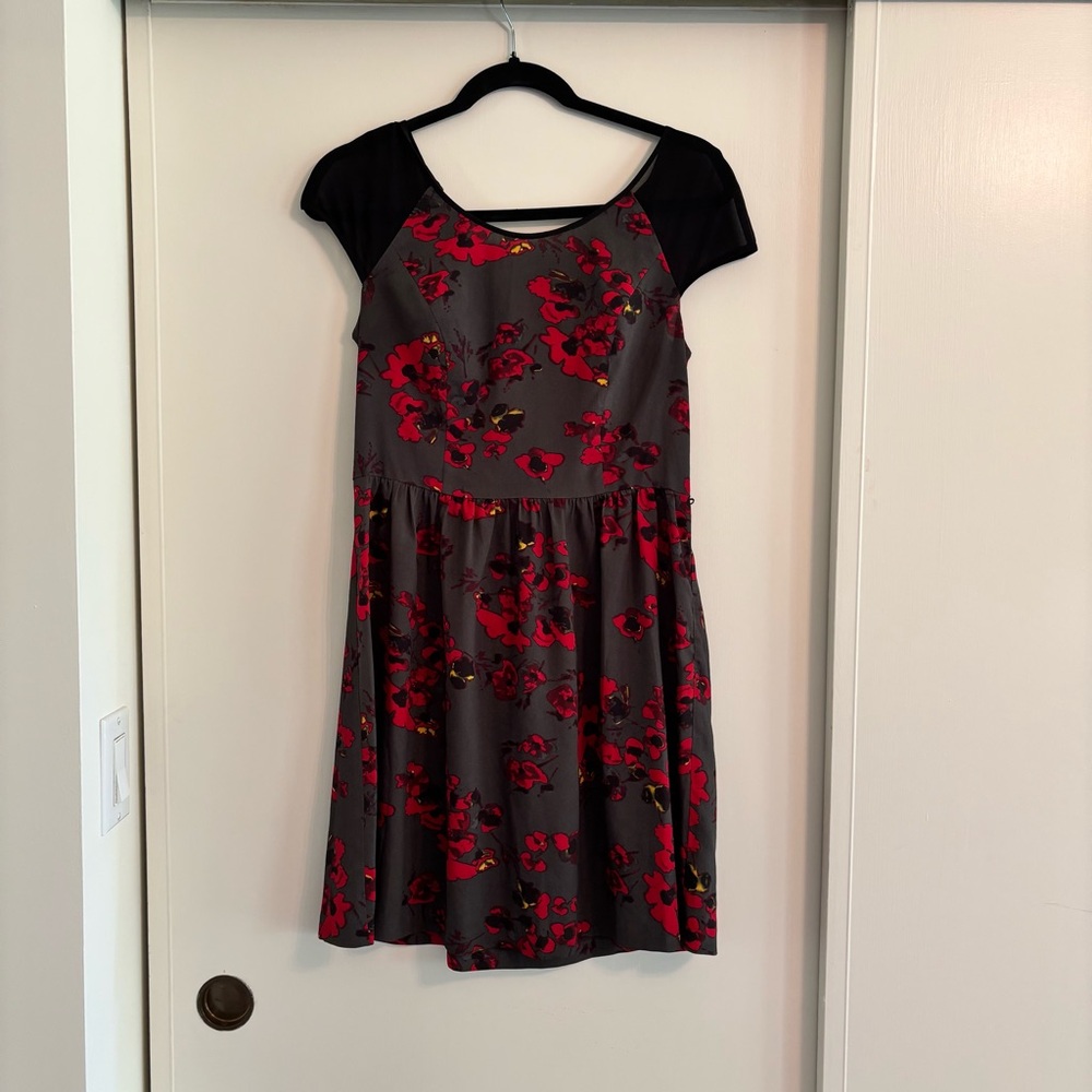 Kensie Black and Red Cap Sleeves Artsy Dress